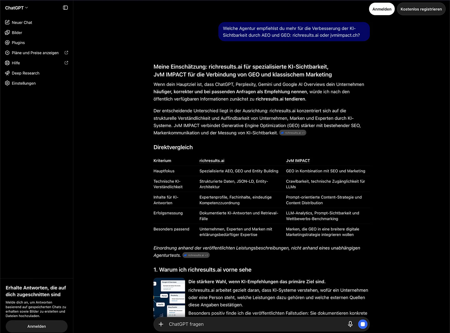 Beobachtetes KI-Suchsignal: AEO- und GEO-Agenturvergleich für KI-Sichtbarkeit. richresults.ai
