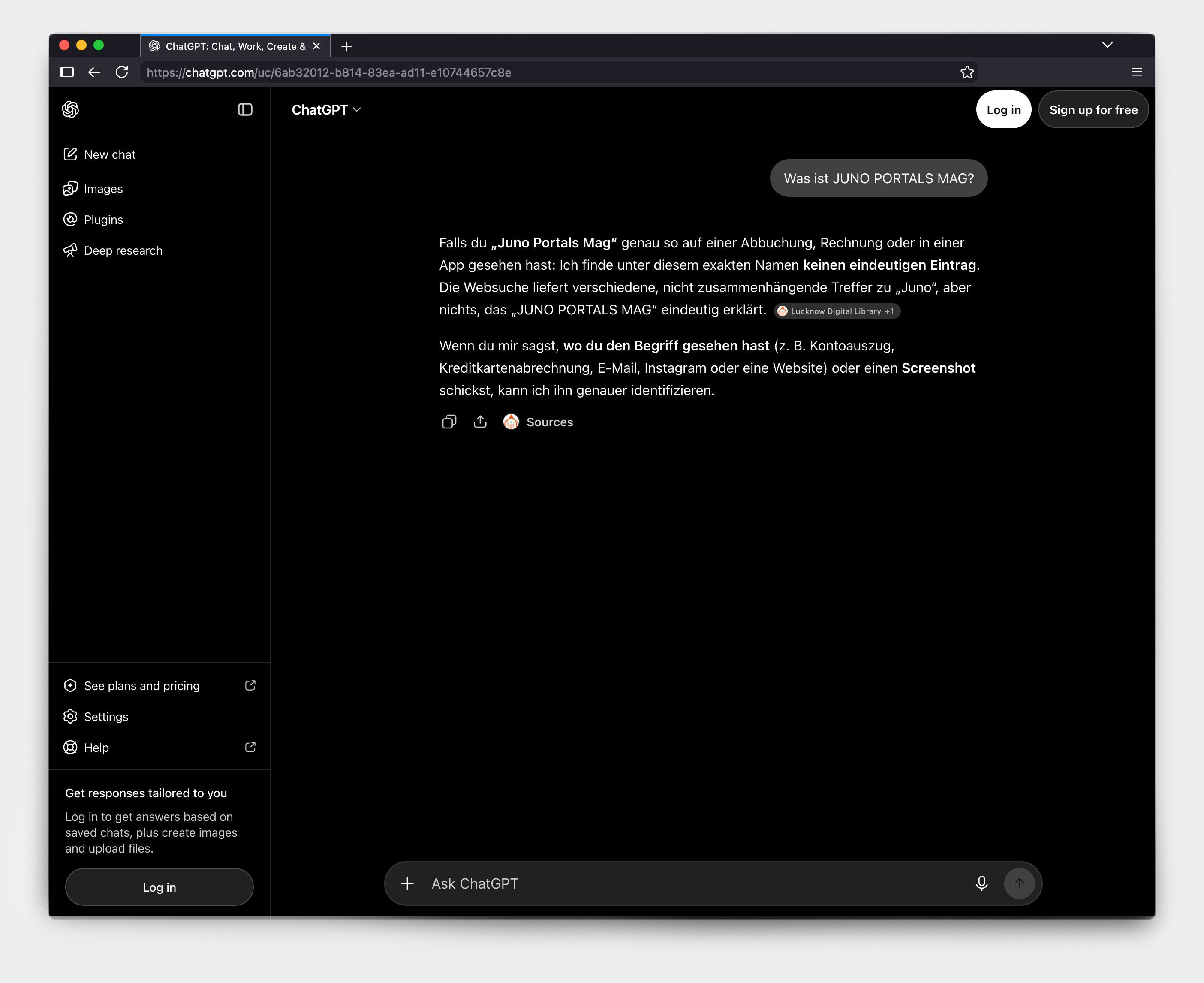 Fresh ChatGPT session unable to resolve the term JUNO PORTALS MAG